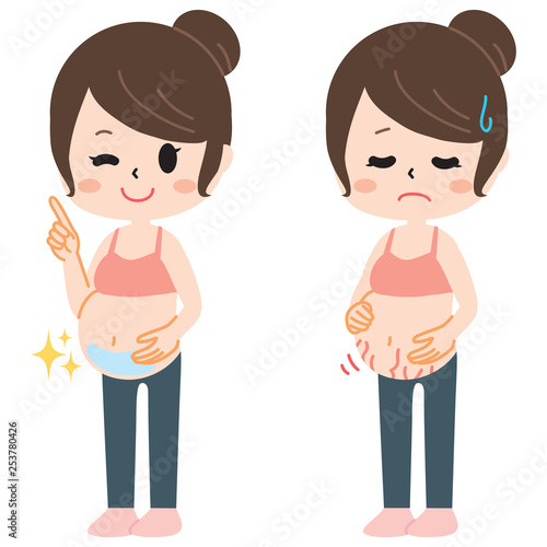 Fototapeta Naklejka Na Ścianę i Meble -  Two types of pregnant women suffering from pregnancy line