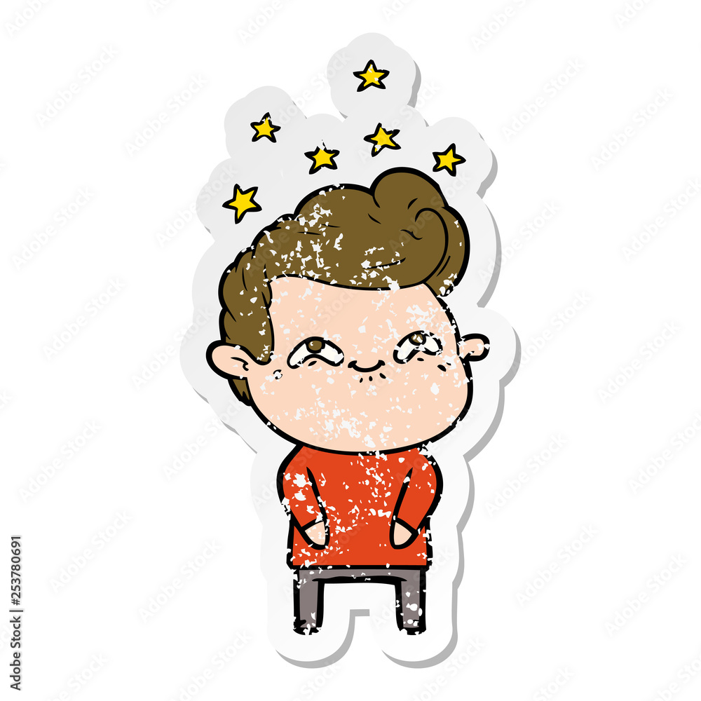 distressed sticker of a cartoon excited man distressed sticker of a cartoon excited man
