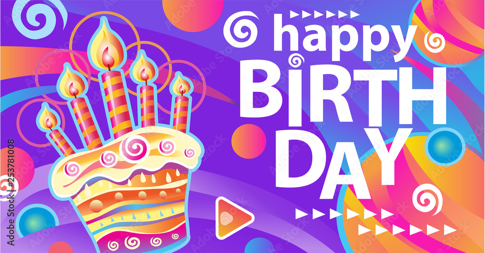 Banner with birthday cake and candles Banner with birthday cake and candles