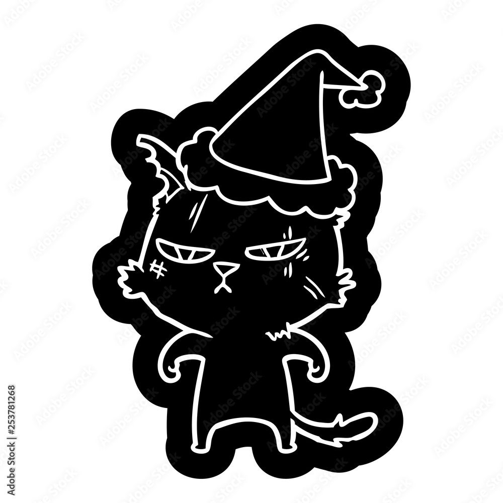tough cartoon icon of a cat wearing santa hat tough cartoon icon of a cat wearing santa hat