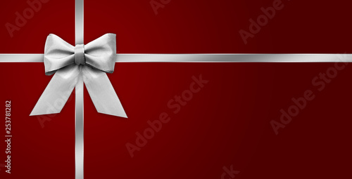 White Gift Box Wrap with Ribbon Bow Tie Card Red Design Background