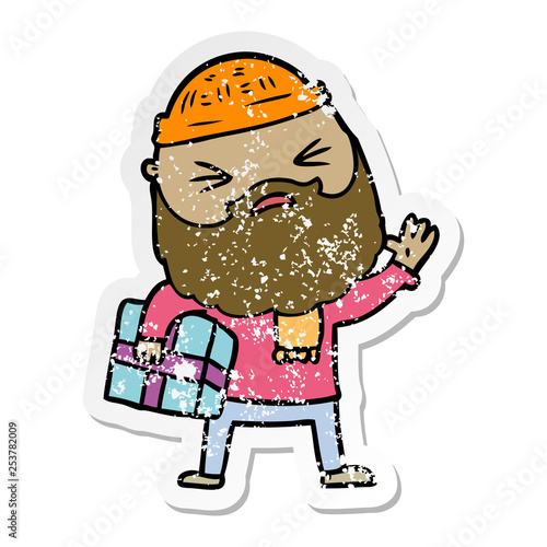 distressed sticker of a cartoon man with beard