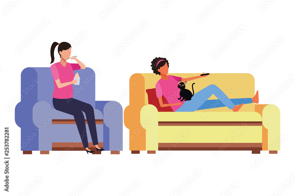 faceless women relax with cat living room faceless women relax with cat living room