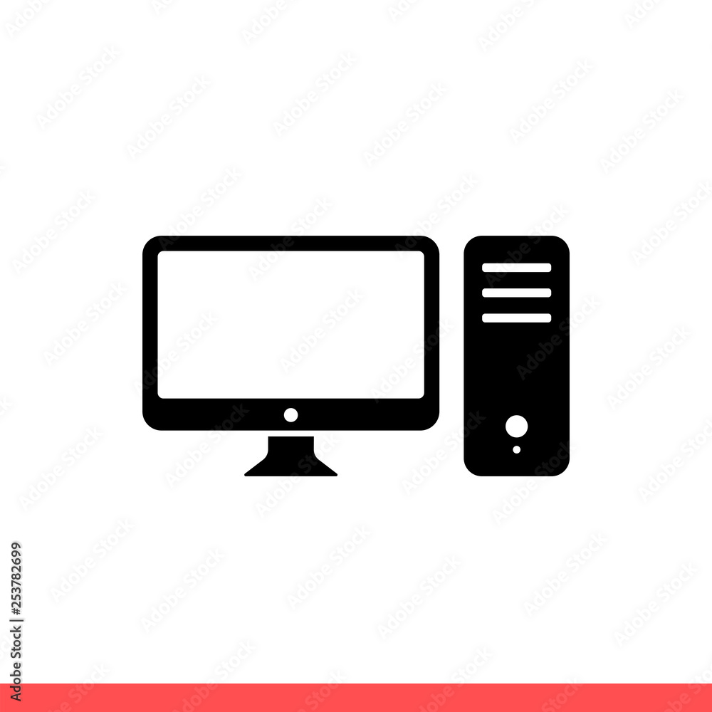 Computer desktop vector icon, pc device symbol. Simple, flat design for web or mobile app