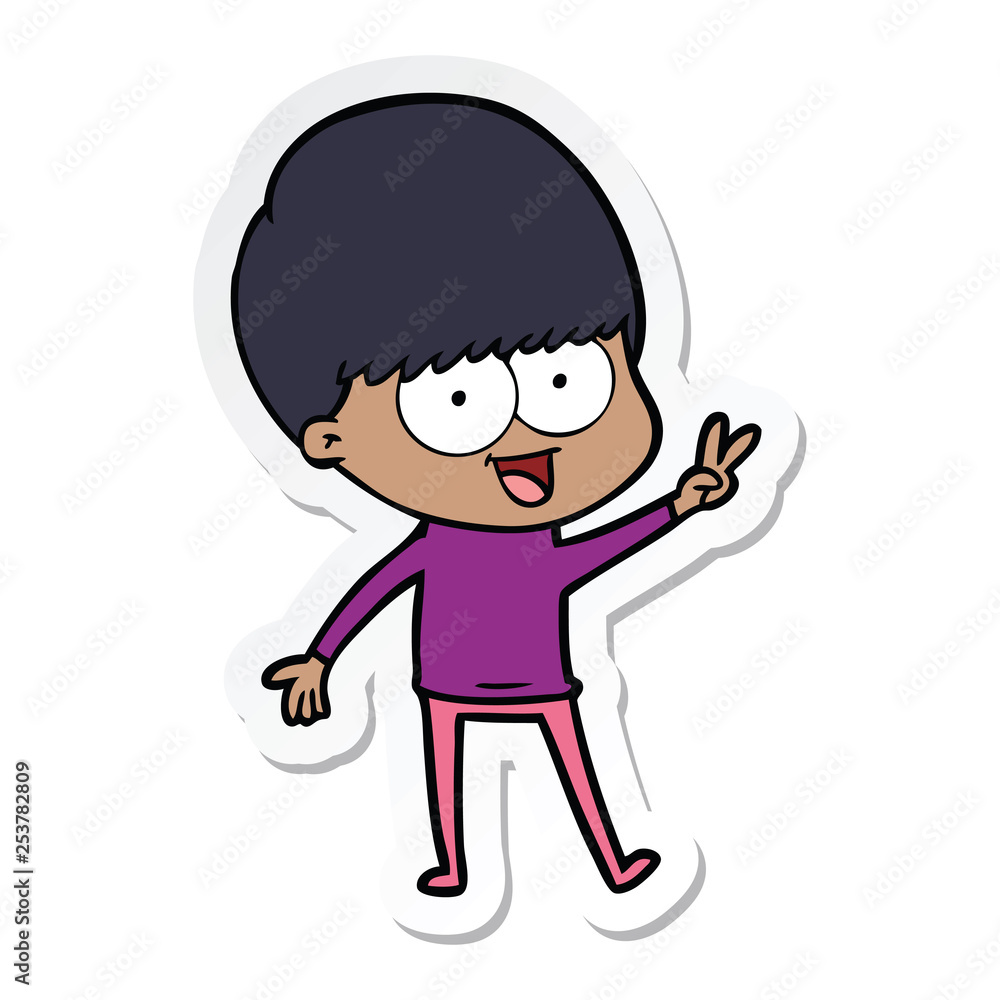 sticker of a happy cartoon boy waving sticker of a happy cartoon boy waving