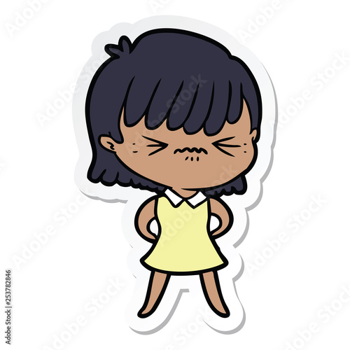 sticker of a annoyed cartoon girl