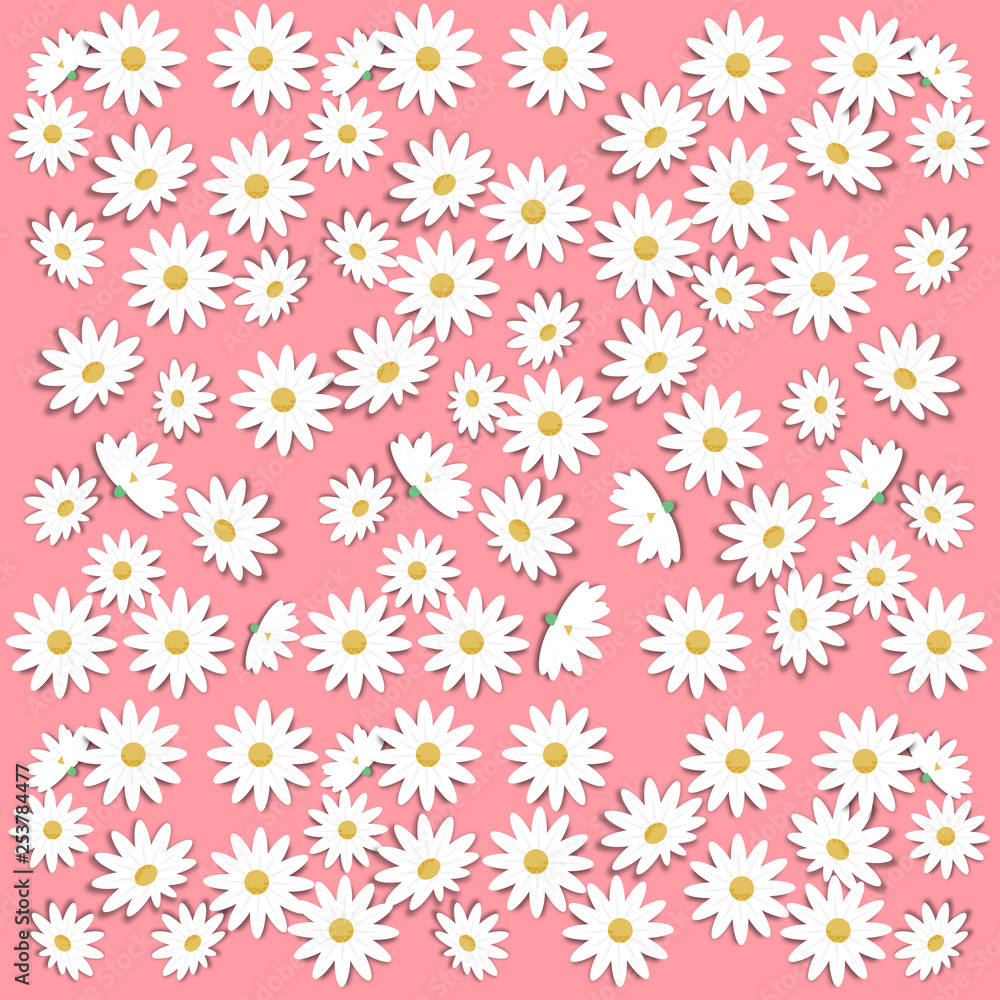 paper art with seamless of daisy flower and spring pattern background vintage design vector paper art with seamless of daisy flower and spring pattern background vintage design vector