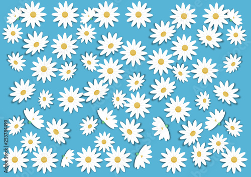 paper art with seamless of daisy flower and spring pattern background vintage design vector