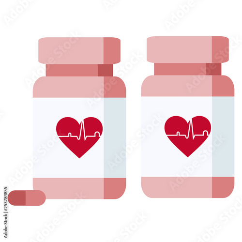 Bottle of pills with heart illustration 