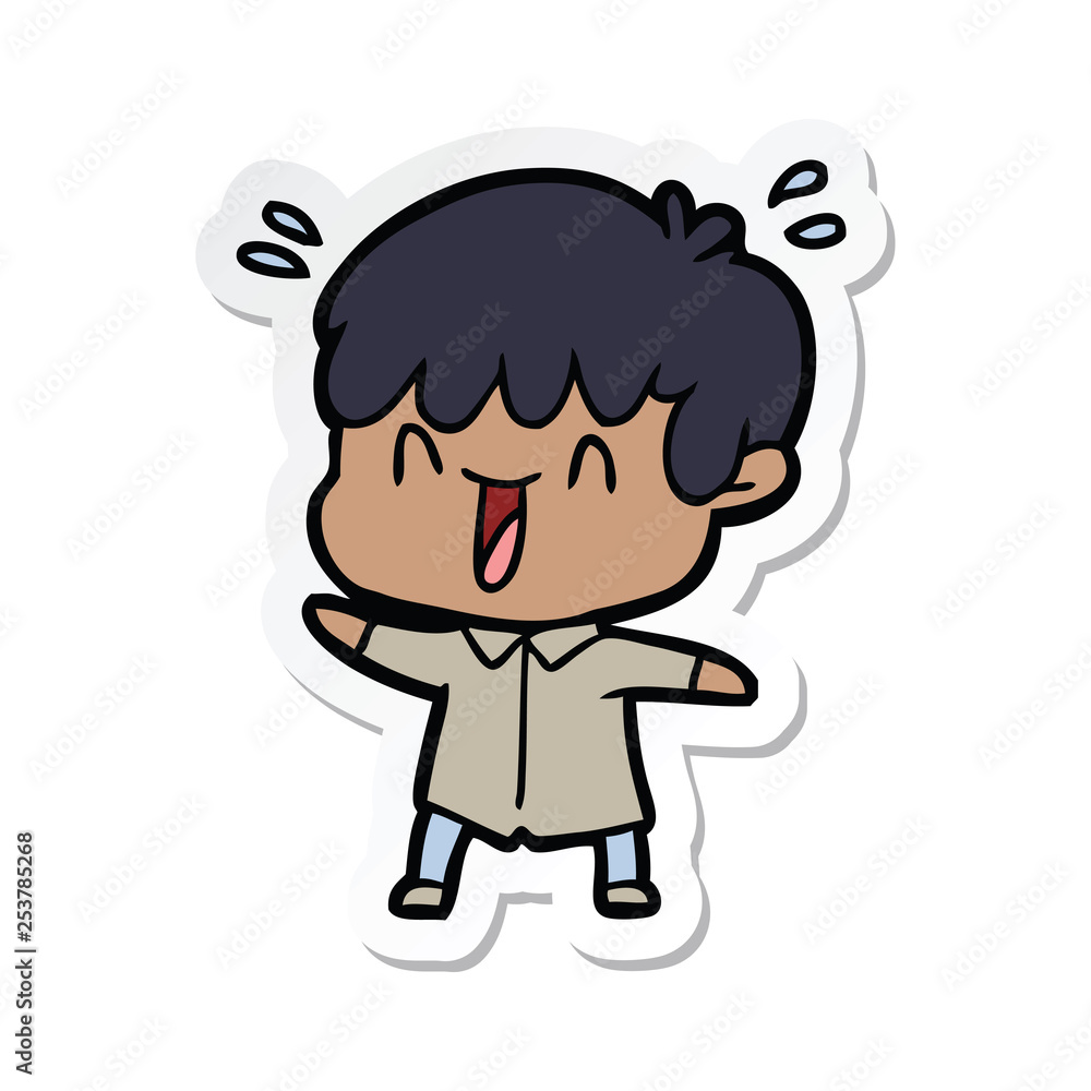 sticker of a cartoon laughing boy