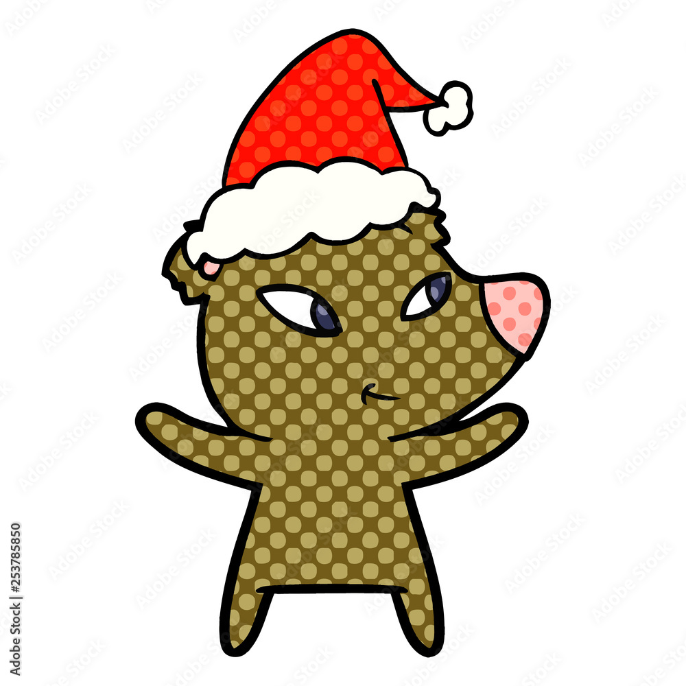 cute comic book style illustration of a bear wearing santa hat cute comic book style illustration of a bear wearing santa hat