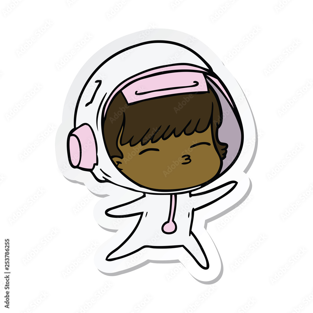 sticker of a cartoon curious astronaut