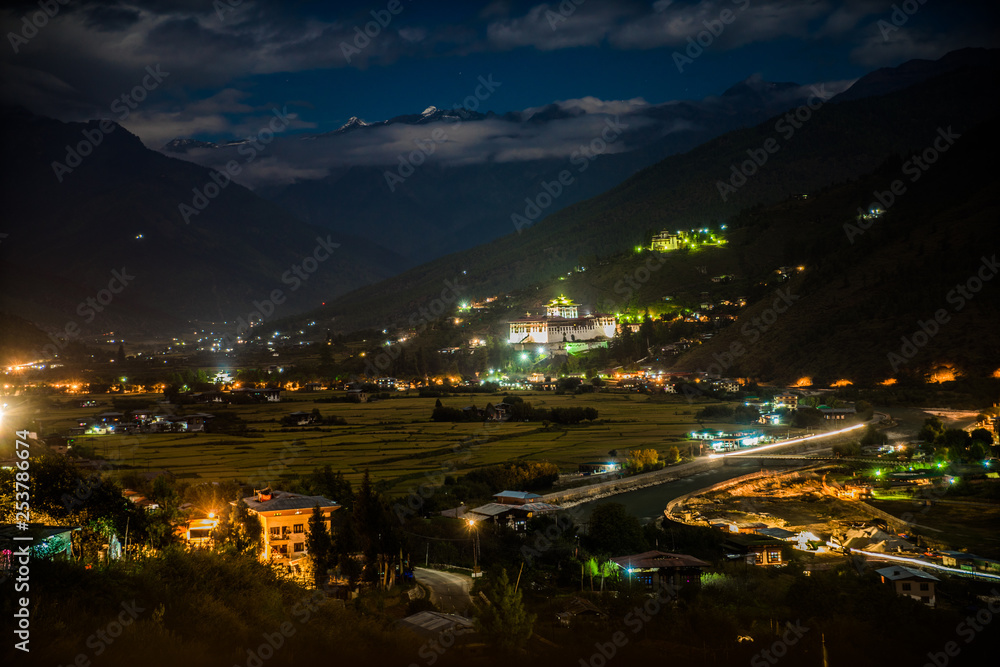 paro night landscape bhutan
