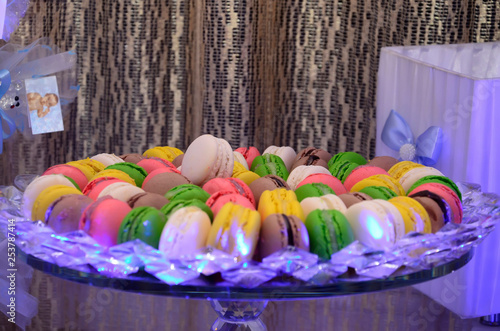 Close up shot of a selection of Macarons or French Macaroons from Parisian Pastry Shop photo