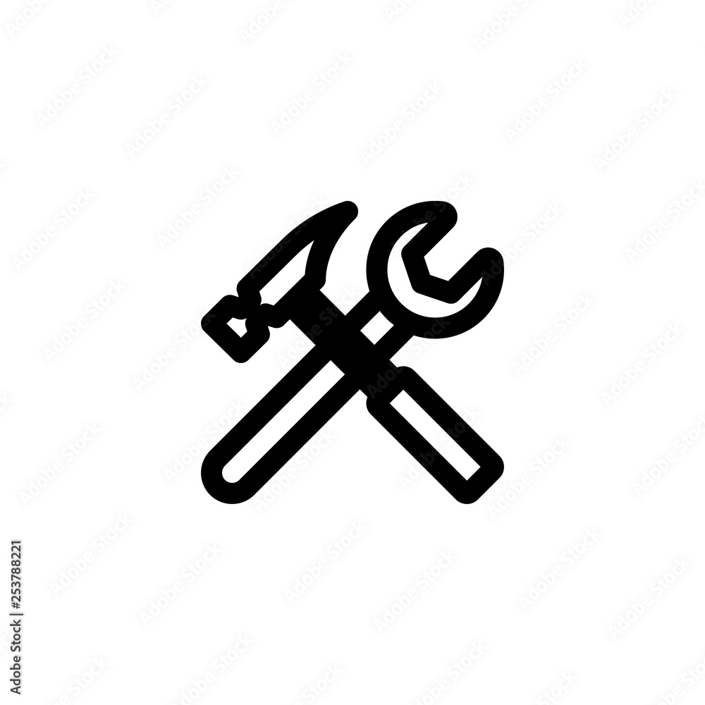 Hammer and wrench icon. Construction and repair sign Hammer and wrench icon. Construction and repair sign