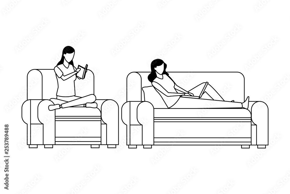 faceless women living room in black and white faceless women living room in black and white
