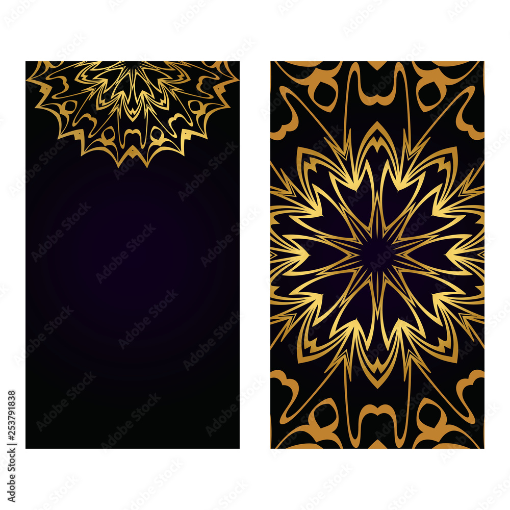 Luxury black gold color Templates Card With Mandala Design. Vector Illustration. For Visit Card, Business, Greeting Card Invitation. Luxury black gold color Templates Card With Mandala Design. Vector Illustration. For Visit Card, Business, Greeting Card Invitation.