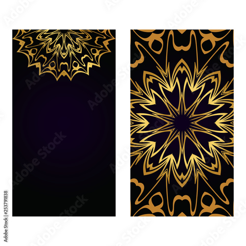 Luxury black gold color Templates Card With Mandala Design. Vector Illustration. For Visit Card, Business, Greeting Card Invitation.