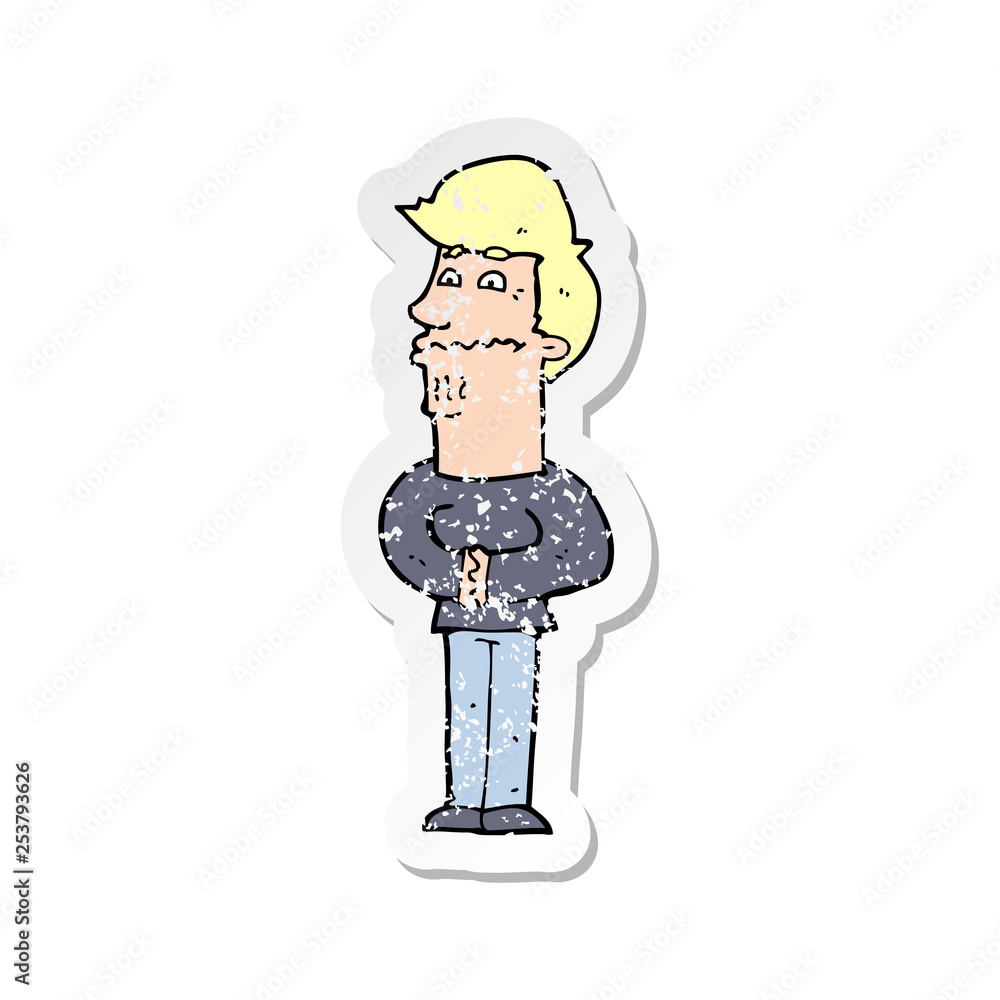 Fototapeta premium retro distressed sticker of a cartoon nervous man