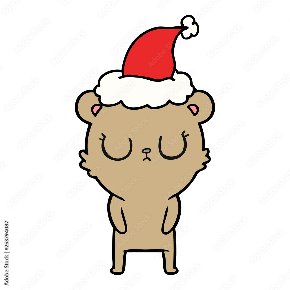 peaceful line drawing of a bear wearing santa hat peaceful line drawing of a bear wearing santa hat