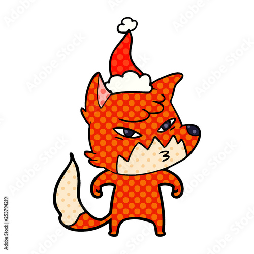 clever comic book style illustration of a fox wearing santa hat © lineartestpilot