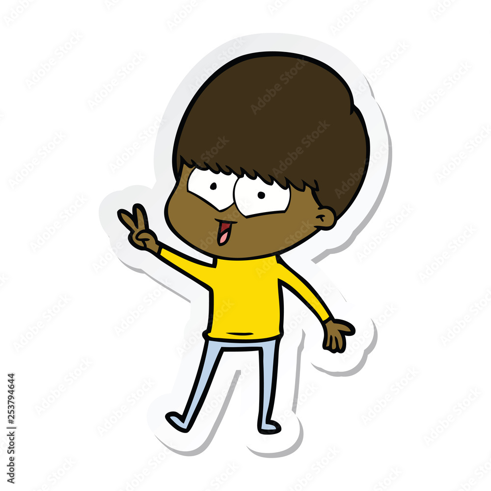 sticker of a cartoon happy boy sticker of a cartoon happy boy