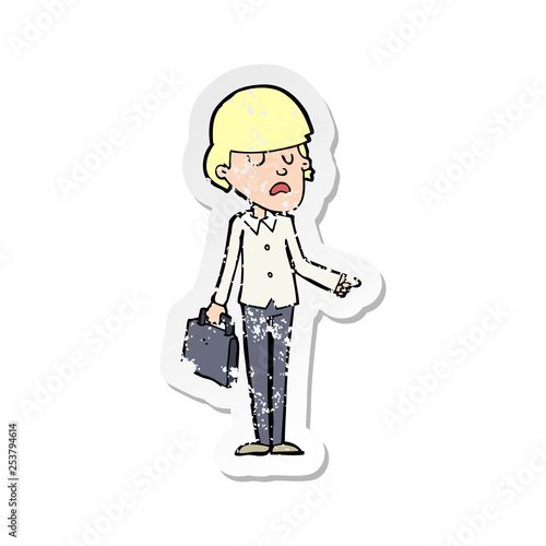 retro distressed sticker of a cartoon arrogant businessman pointing