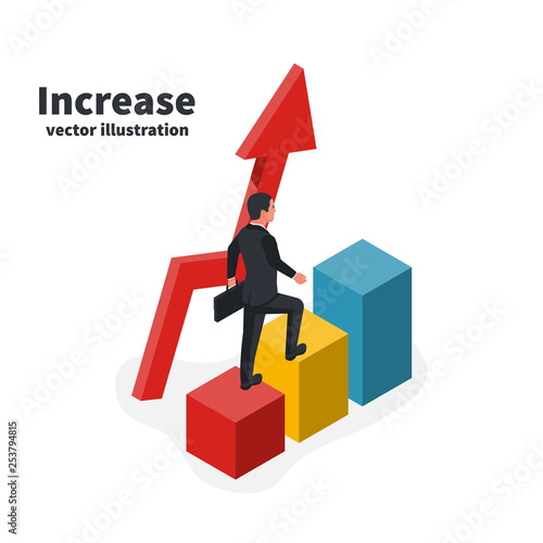 Businessman goes up colored bar
