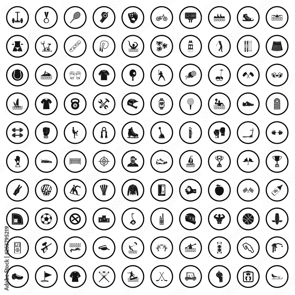 100 sports activities icons set in simple style for any design vector illustration