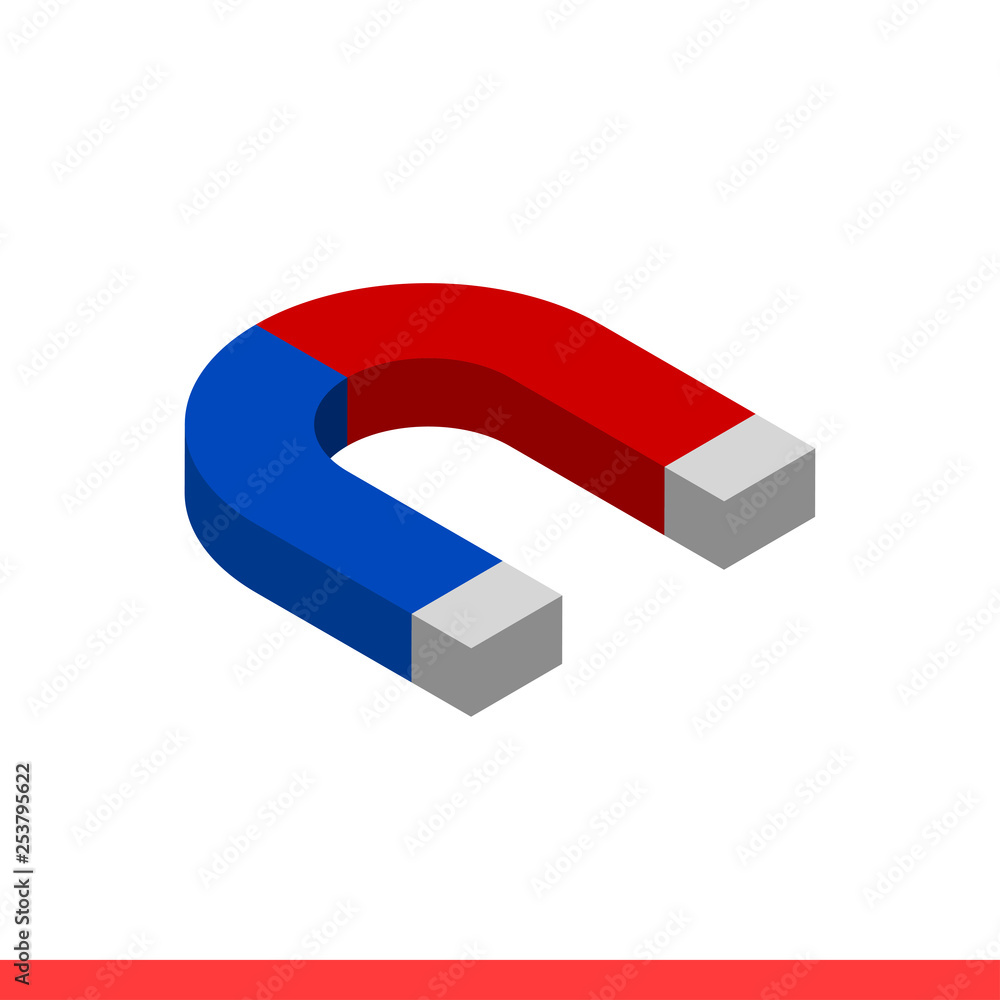 Magnet isometric vector icon, attract symbol. Simple, flat design for web or mobile app Magnet isometric vector icon, attract symbol. Simple, flat design for web or mobile app