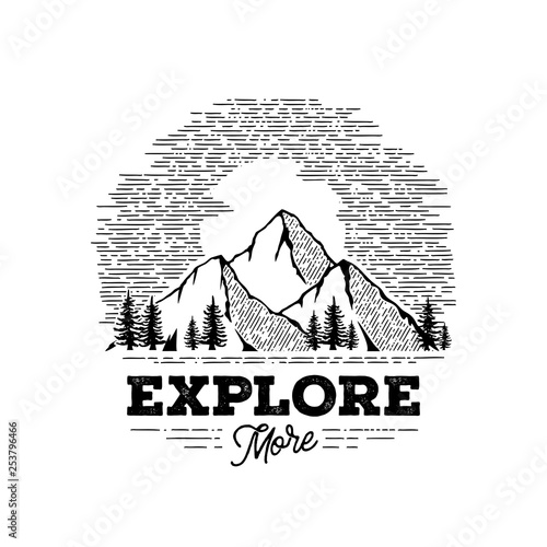 Explore More Mountains Circle White Vector illustration