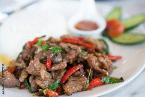 Fried rice with beef basil,...