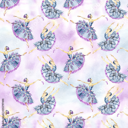 Seamless pattern of ballet dancers  watercolor painting. It can be used for card  postcard  cover  invitation  wedding card  mothers day card  birthday card  poster  print.