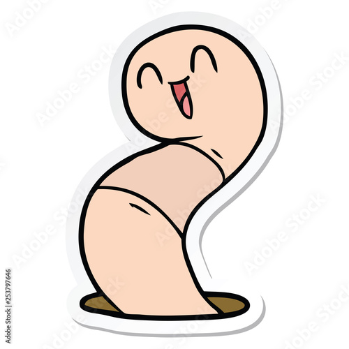 sticker of a cartoon happy worm