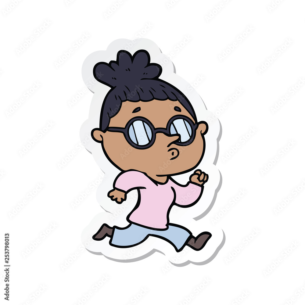 sticker of a cartoon woman wearing glasses sticker of a cartoon woman wearing glasses