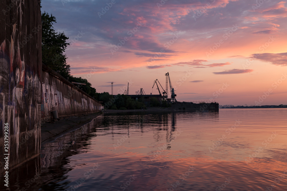 Sunset on the Kama river. Perm