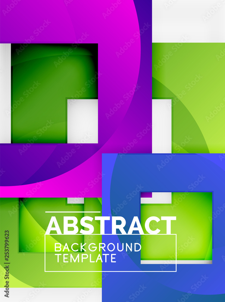 Color square composition with text. Geometric abstract background