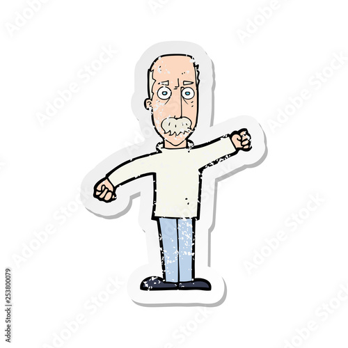 retro distressed sticker of a cartoon angry old man
