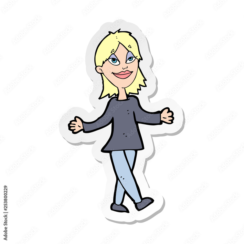 sticker of a cartoon woman with no worries sticker of a cartoon woman with no worries