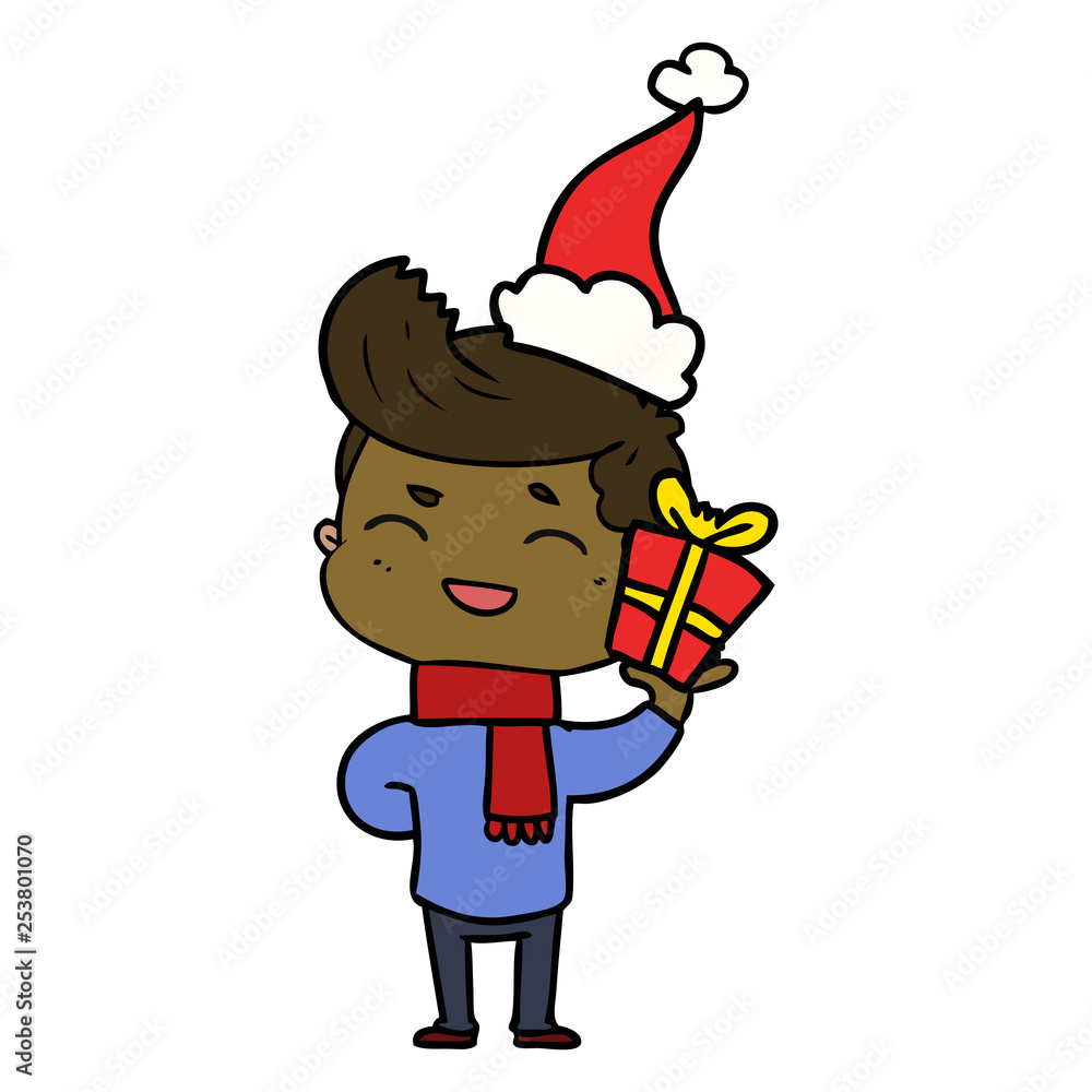 line drawing of a man laughing wearing santa hat line drawing of a man laughing wearing santa hat