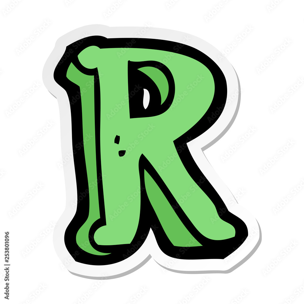sticker of a cartoon letter R sticker of a cartoon letter R