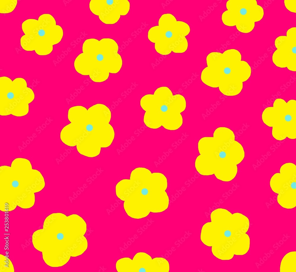 Fototapeta premium Yellow flowers pattern on pink background