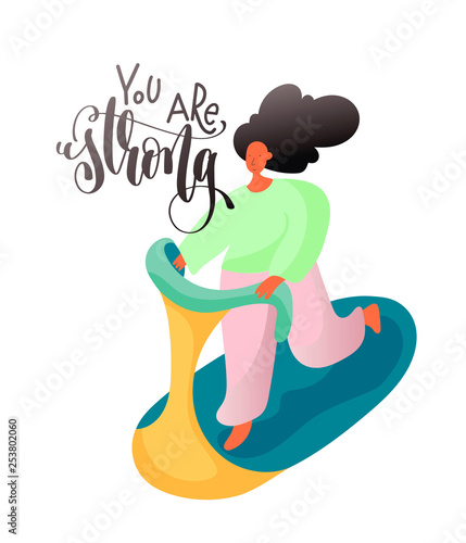 you are strong hand lettering poster with woman characters sport