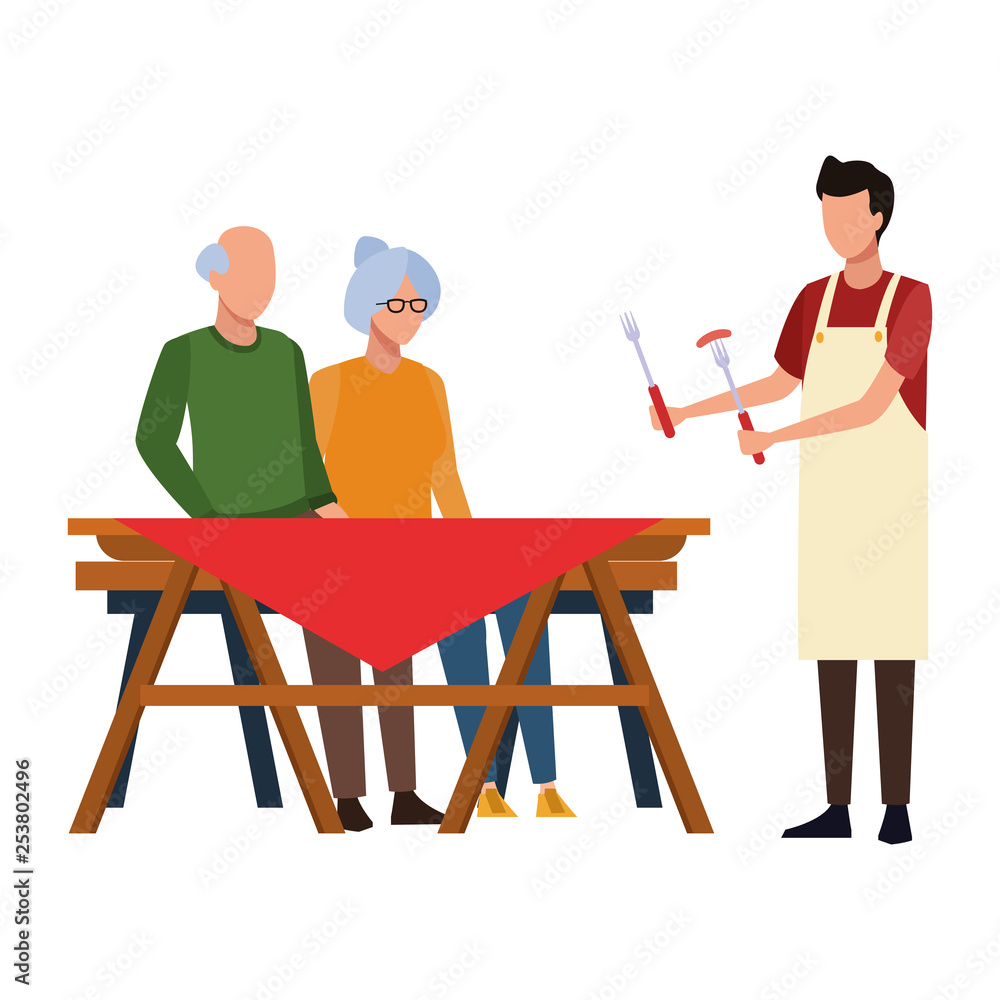 faceless grandparents barbecue table
