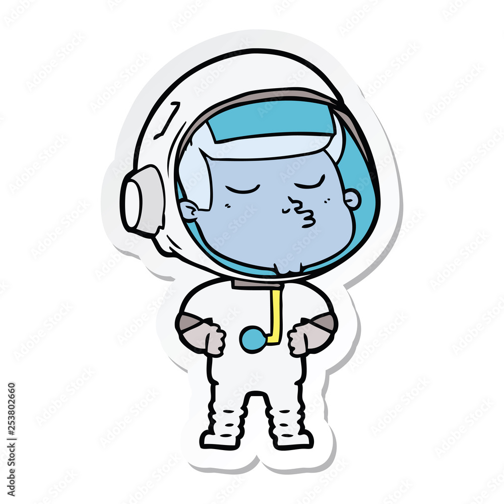 sticker of a cartoon confident astronaut