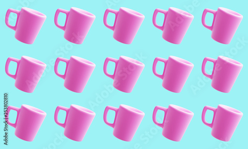 Ceramic Pink Mugs Pattern, 3d rendering, Coffee Cup