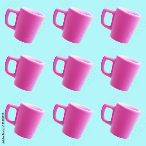 Ceramic Pink Mugs Pattern, 3d rendering, Coffee Cup