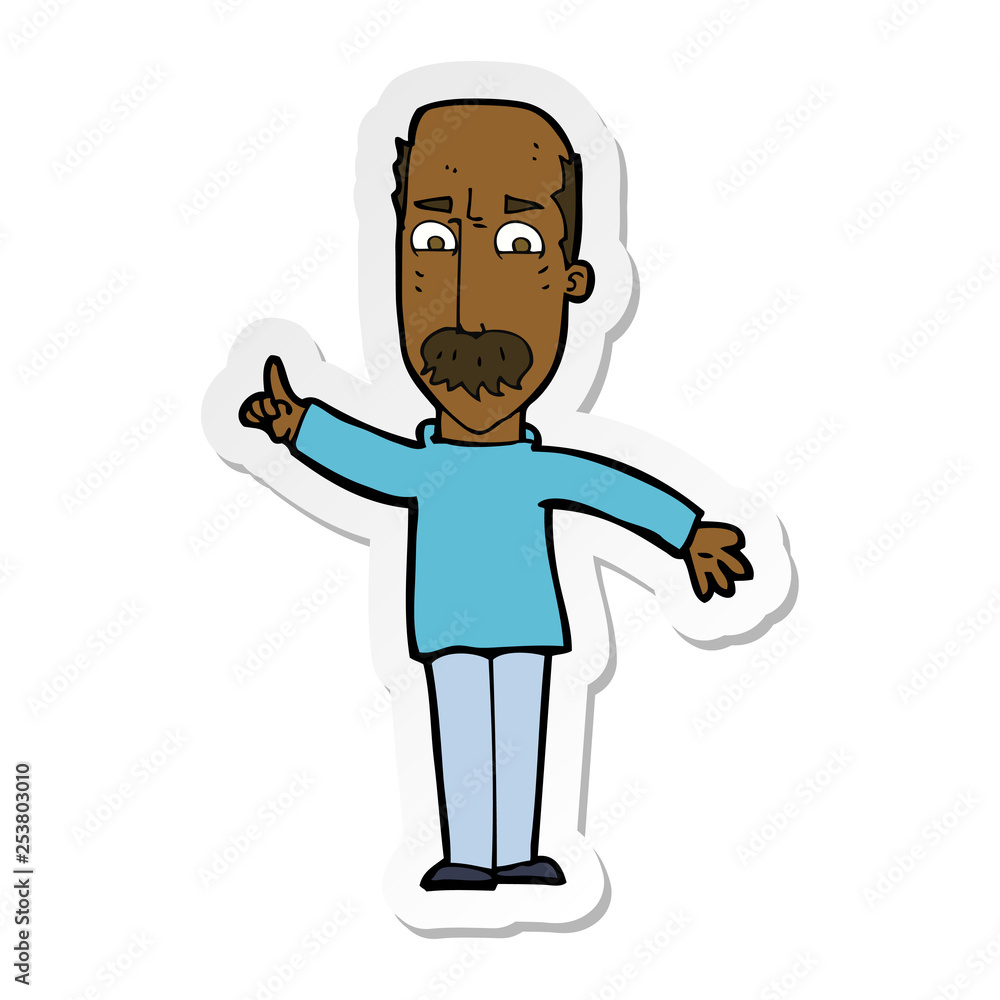 sticker of a cartoon man issuing stern warning sticker of a cartoon man issuing stern warning