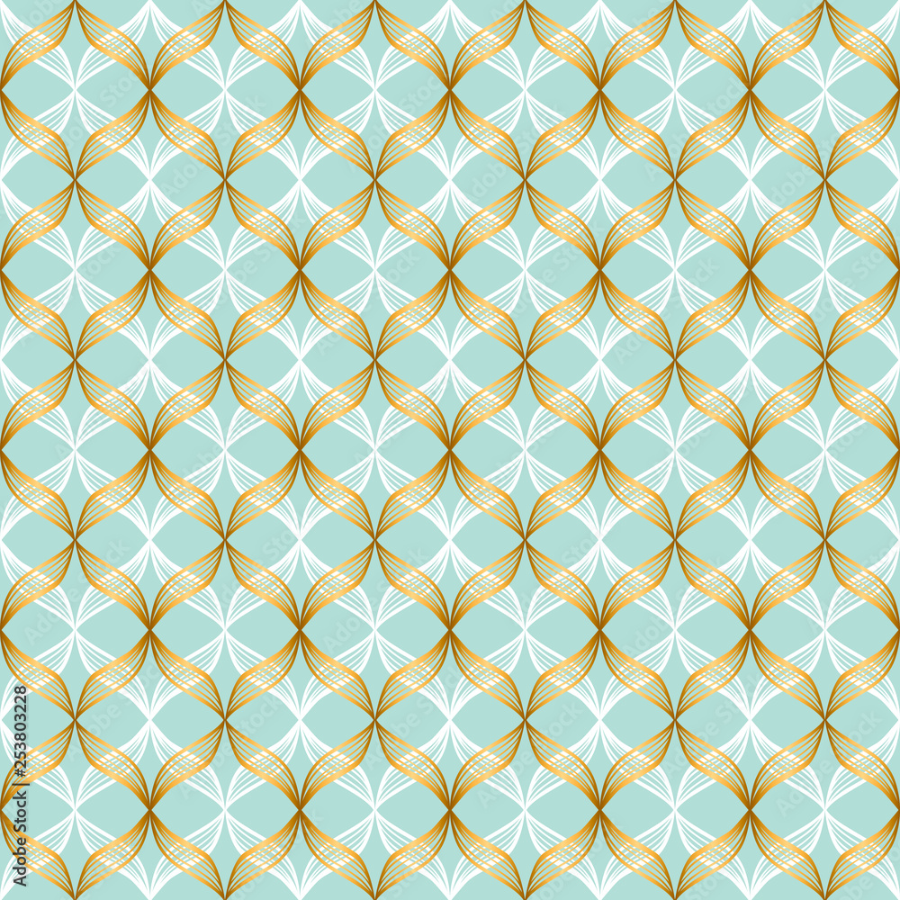Fototapeta premium Vector abstract geometric seamless pattern. Elegant texture with mesh, net, lattice, grid, diamond shapes, rhombuses. Simple graphic background. Repeat design for decor, textile, cover, wrapped, tile