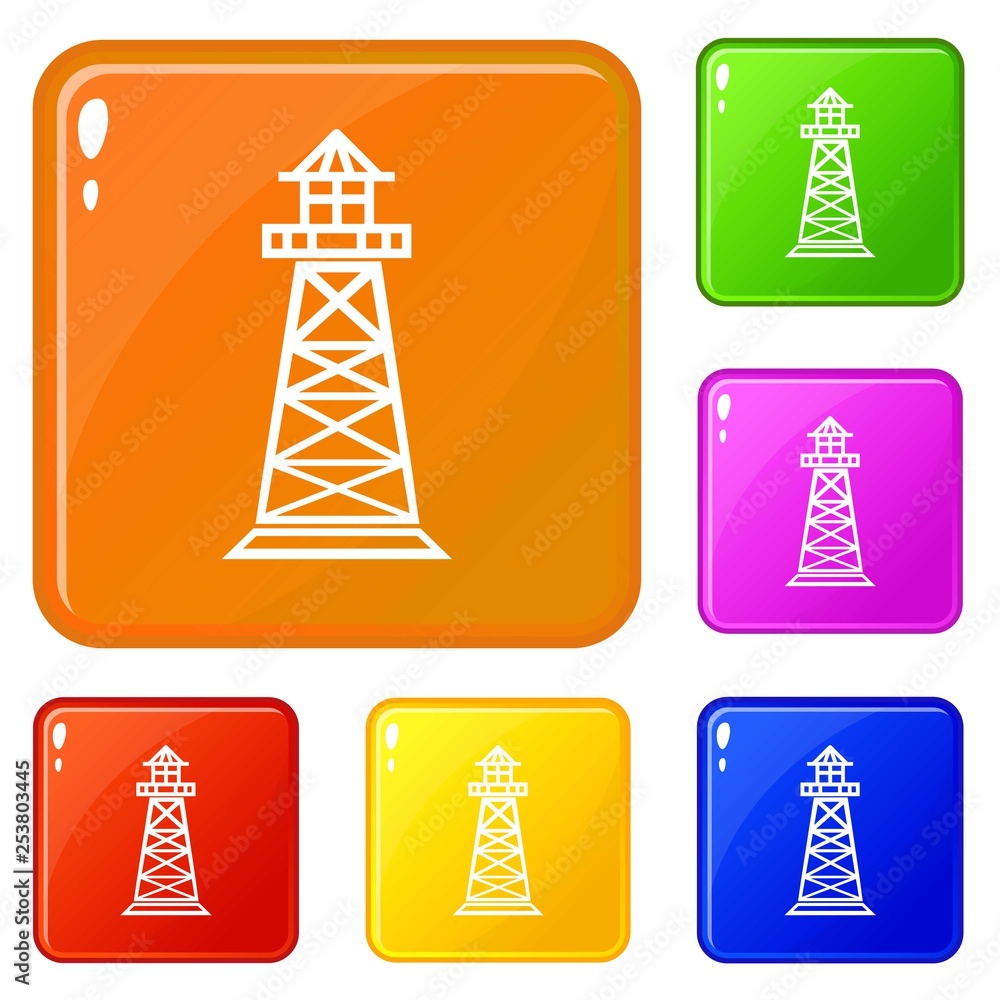 Lighthouse icons set collection vector 6 color isolated on white background